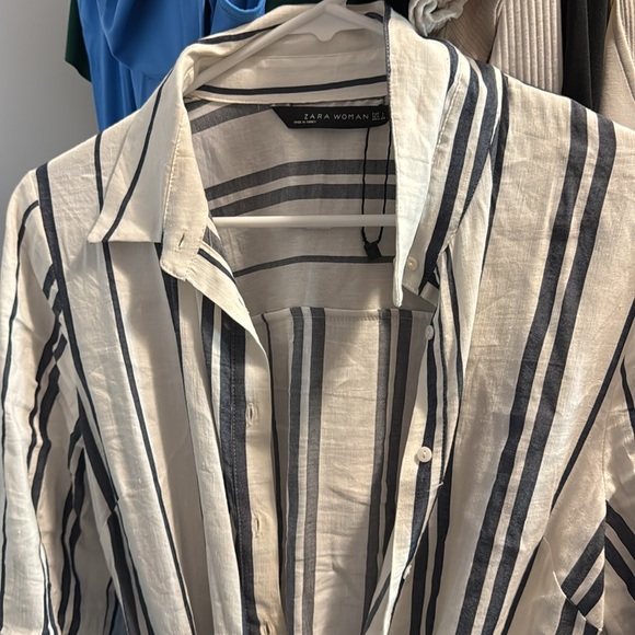 Zara Striped White and navy Women's Dress - Picture 2 of 5